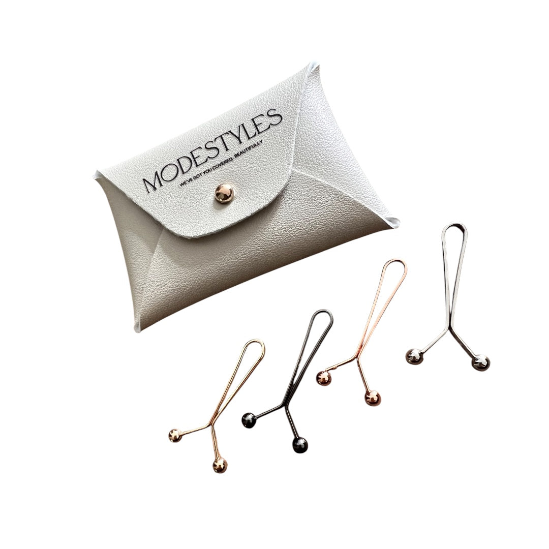 Set of 4 Metallic Hijab Clips with Signature Pouch